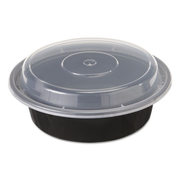 Newspring VERSAtainer Microwavable Containers, Oval, 8 oz, 5.7 x 4 x 1.45, Black/Clear, Plastic, 150/Carton