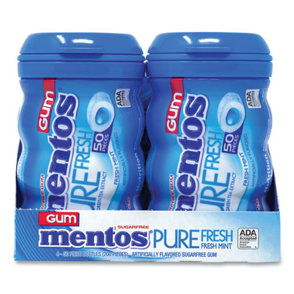 Mentos Gum Sugar-Free Fresh Mint Chewing Gum, 50 Regular Size Pieces, Bottle