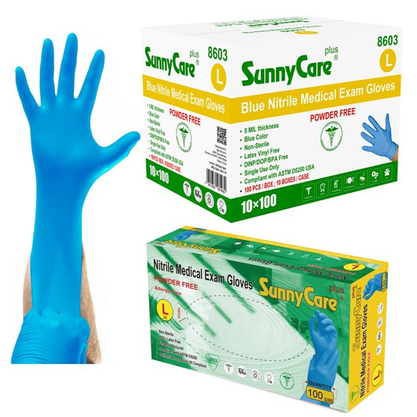 LIFE GUARD BLUE NITRILE EXAM GLOVES POWDER FREE LARGE 5 MIL 100/BX