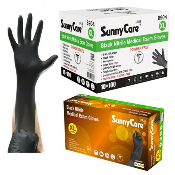 SUNNYCARE® BLACK NITRILE EXAM GLOVES POWDER FREE X-LARGE 5 MIL 100/BX