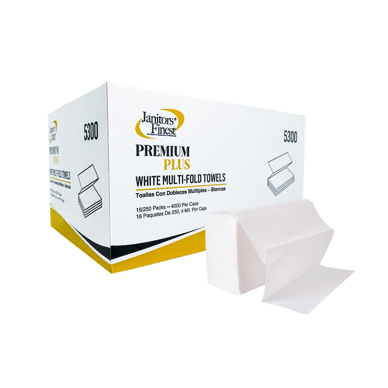 Janitors Finest® Premium 1 Ply White Multifold Towels, 16 Packs/250 Sheets 4000 Towels (5300)