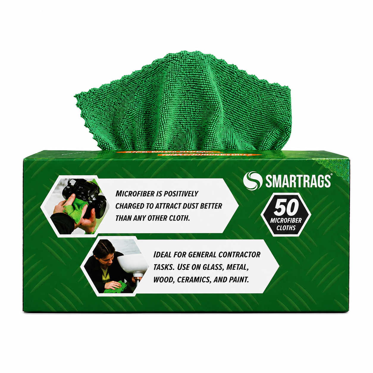 Smartrags, Microfiber Towels 12” x 12”, Green, 50/Carton
