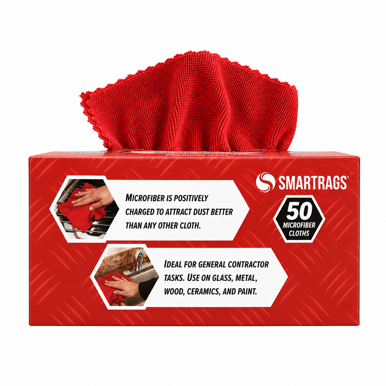 Smartrags, Microfiber Towels 12” x 12”, Red, 50/Carton
