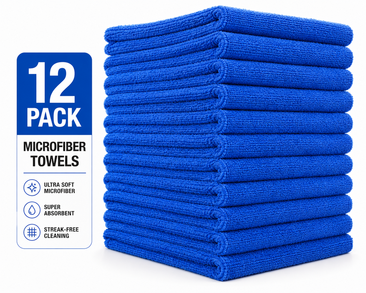 Standard Microfiber Towel Blue- 300 gsm - 16" x 16", Dozen