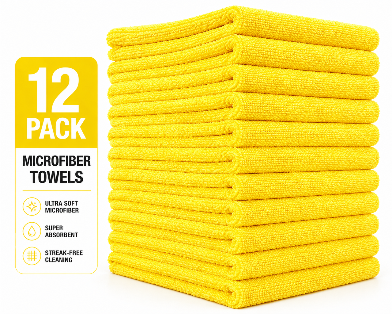Standard Microfiber Towel Yellow- 300 Gsm - 16" X 16", Dozen