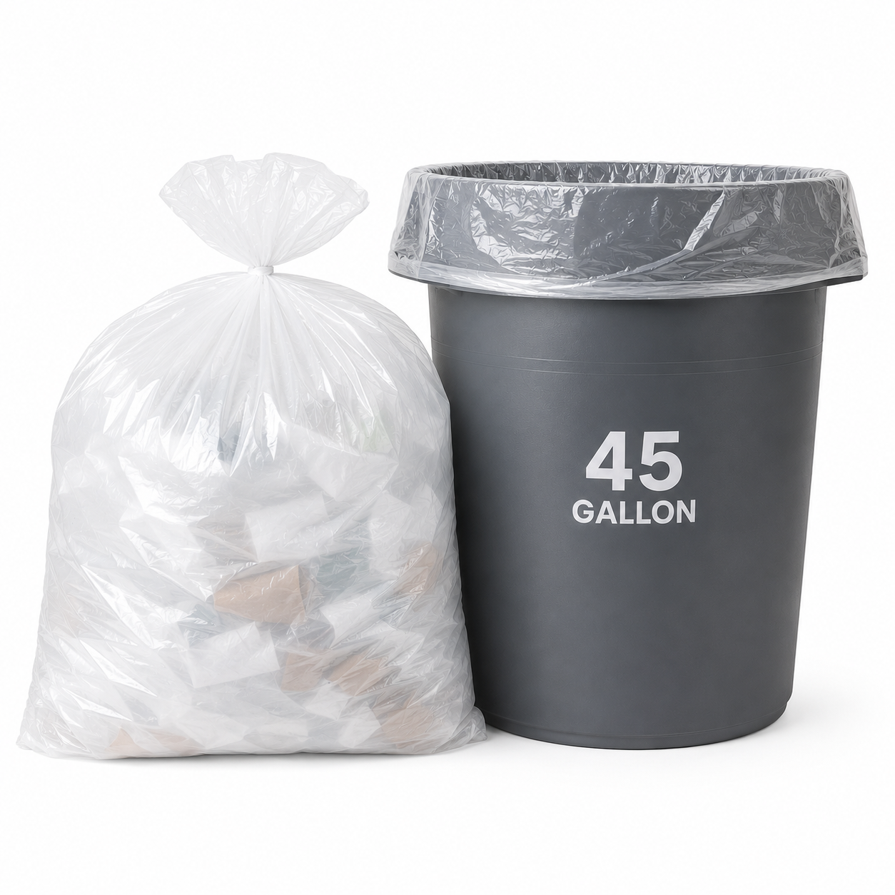 Can Liners Clear, 40 x 48, 14 Micron, 40-45 Gallon, 250/CS
