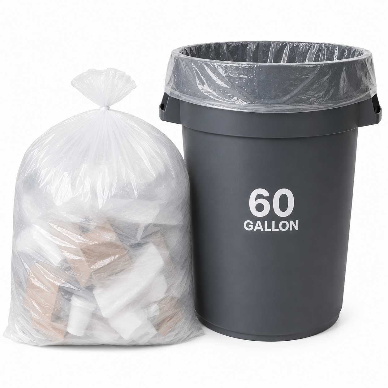 JANITORS FINEST®, CAN LINERS CLEAR, 38 X 60, 14 MICRON, 60 GALLON, 200/CS (CL386014)