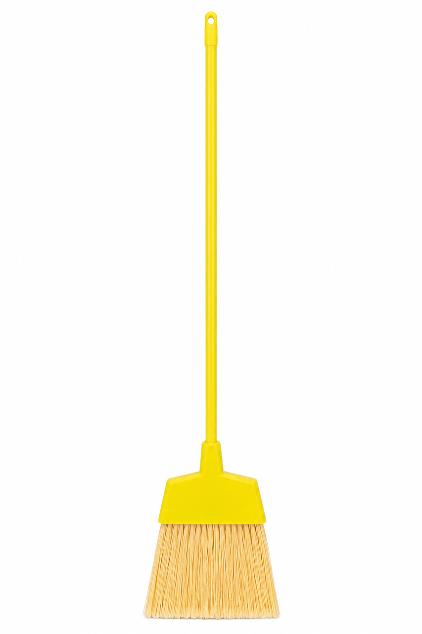 Angler Broom, Plastic Bristles, 42" Wood Handle, Yellow