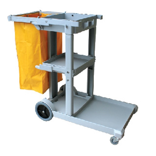 Commercial Janitorial Cart with Yellow Vinyl Bag, Gray