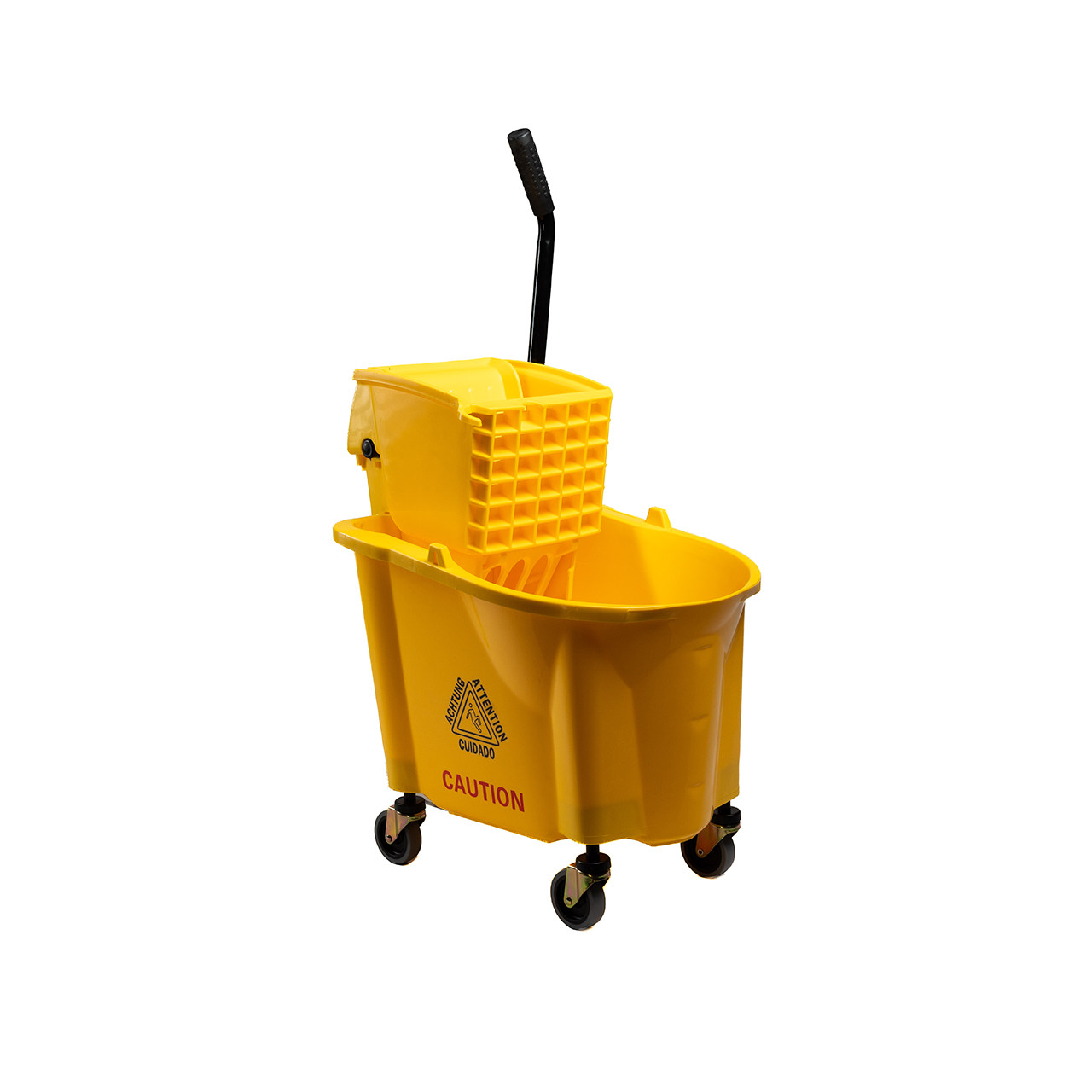 Mop Bucket/Wringer Combo, Side-Press, 35 QT, Plastic, Yellow
