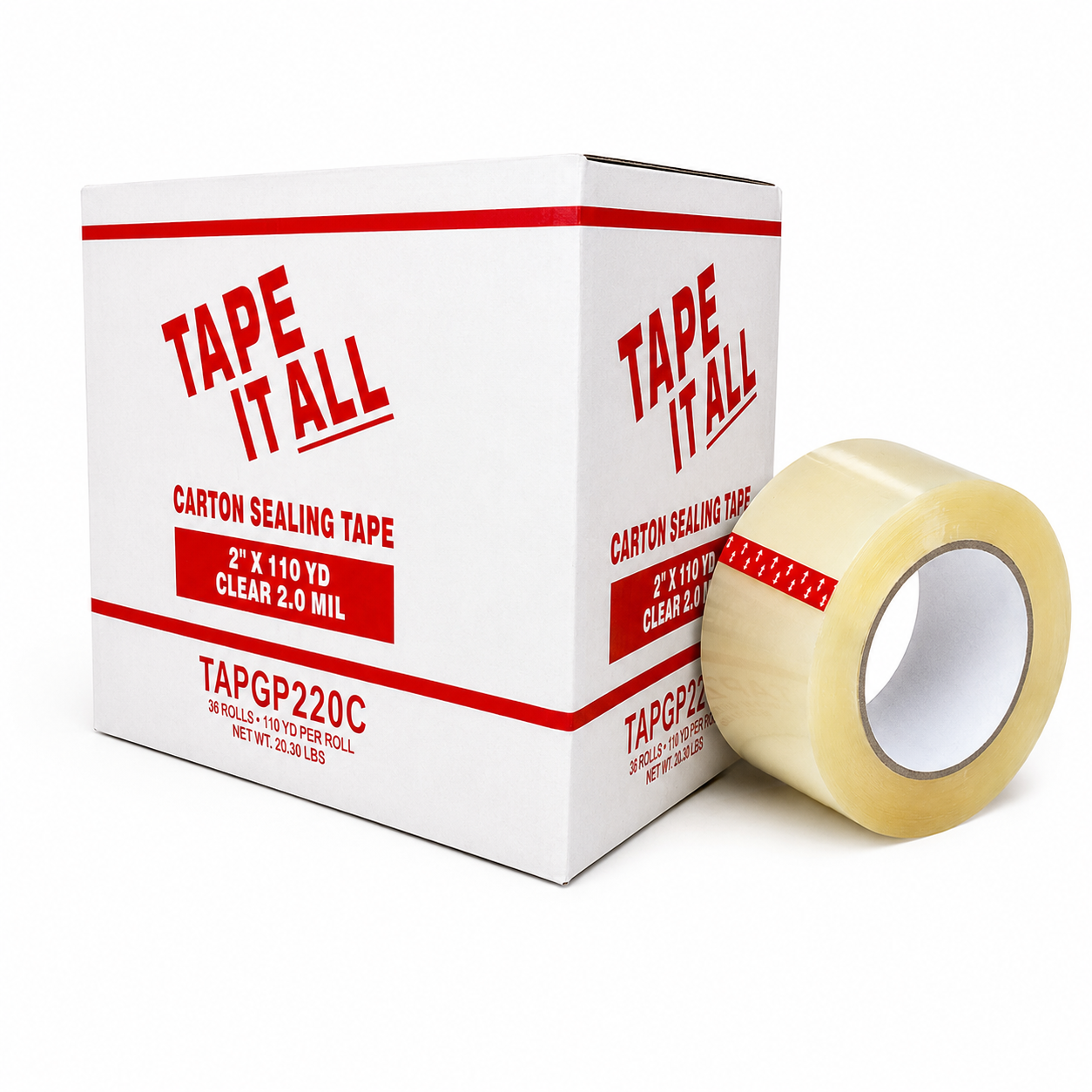 Tape It All, Carton Sealing Tape, 2" X 110 yards, Clear, 2.0 Mil, 36 Rls/Carton  (Tape dispenser not included)