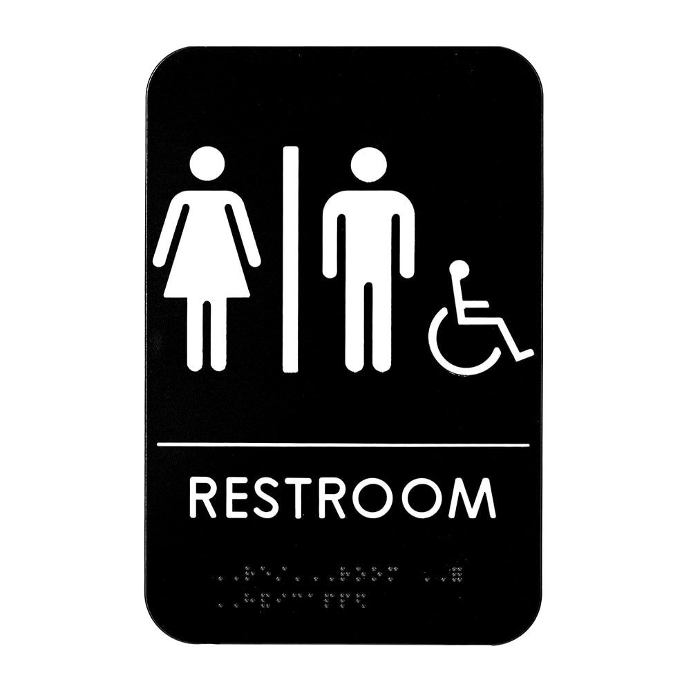 Alpine Industries ALPSGN-4 "Restrooms" Sign 6" x 9", Black/White