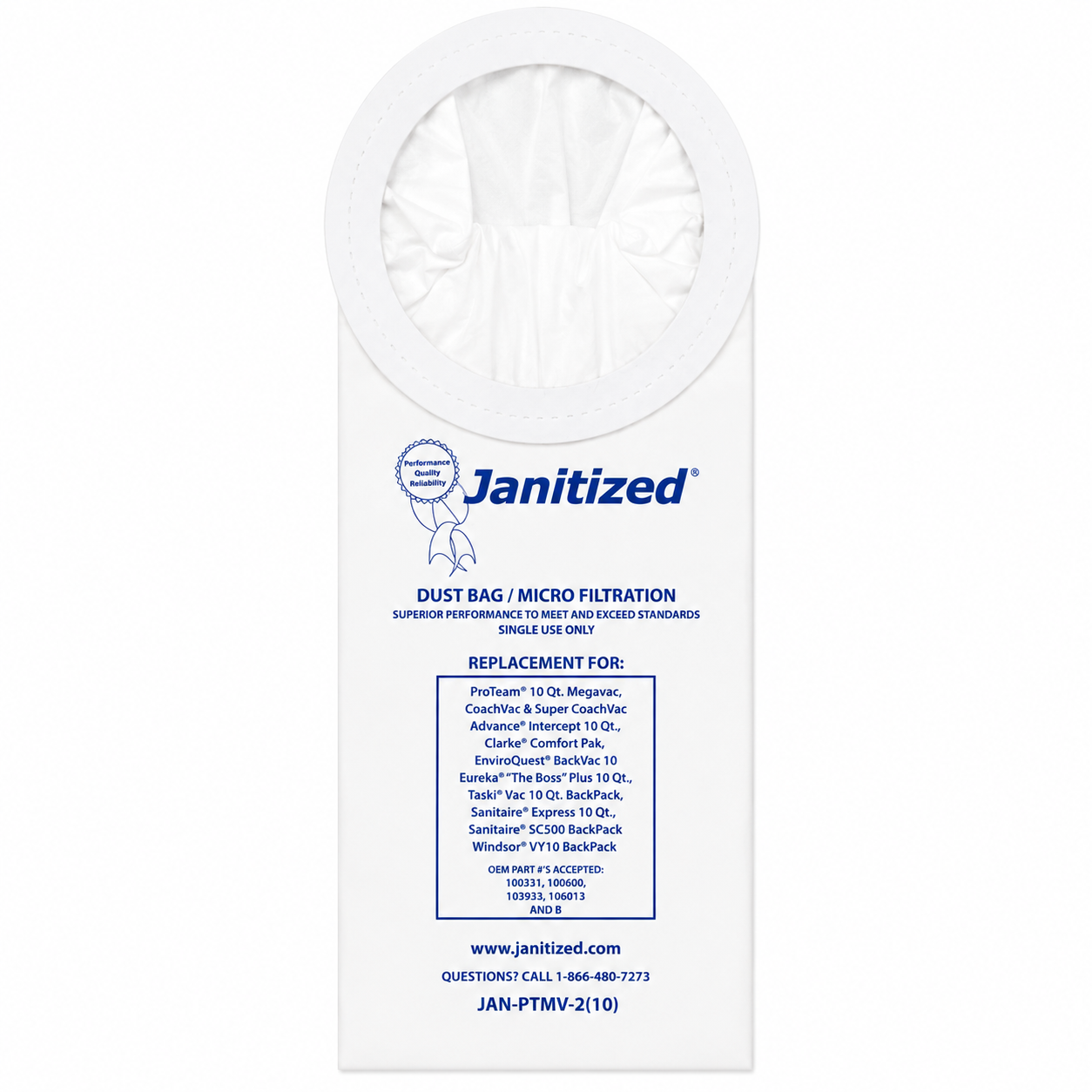 Janitized, Vacuum Filter Bags Designed To Fit Proteam 10 Qt. Super Coach/megavac, 10/ct (APCJANPTMV2)