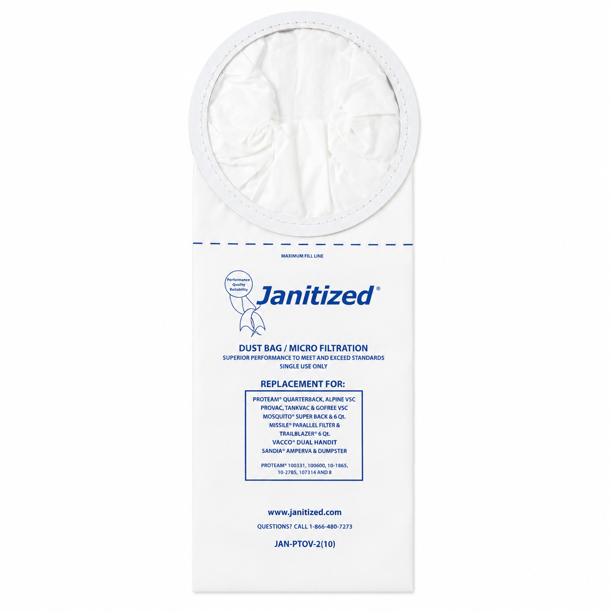 Janitized, Vacuum Filter Bags Designed To Fit Proteam 6 Qt. Quartervac, 10/ct (APCJANPTQV2)