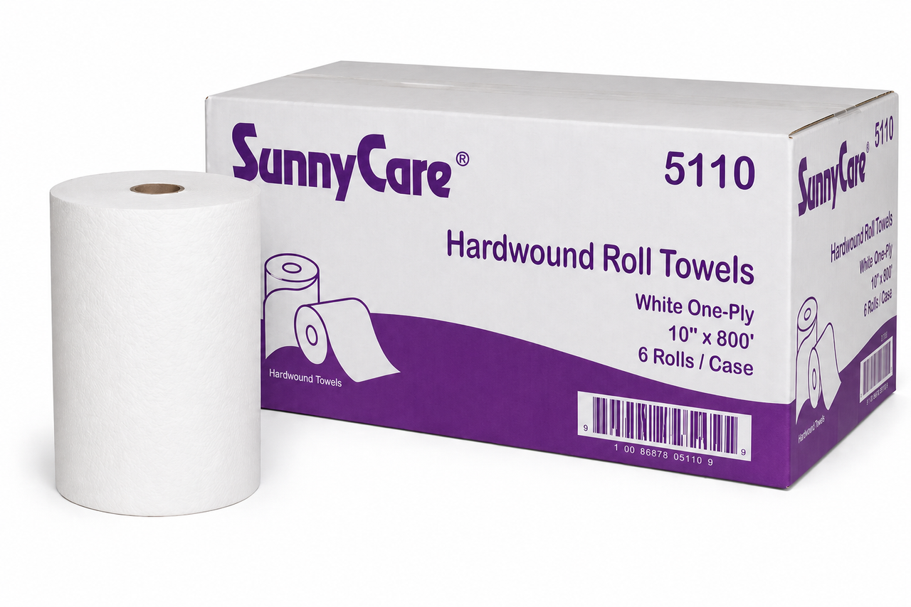 SunnyCare Hardwound Roll Towels, 1-Ply, 10" X 800 Ft, White, 6 Rolls/Carton (5110)