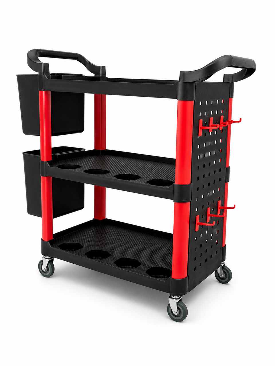 Professional 3-Tier Automotive Detailing Cart with Tool Holders