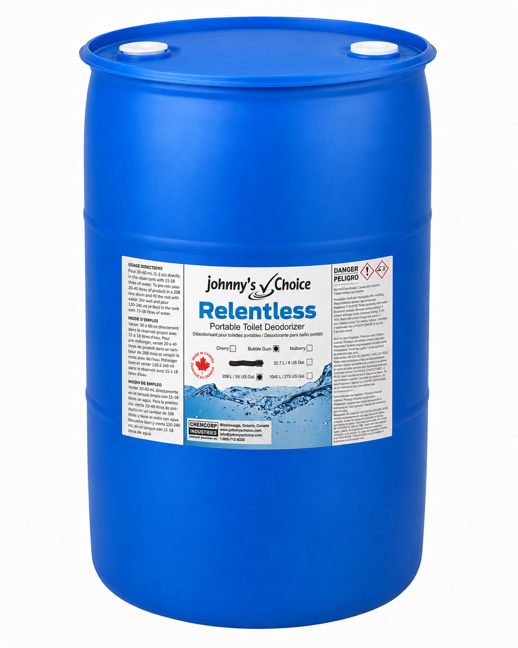 Johnny's Choice Relentless Portable Toilet Deodorizer Bubble Gum 55 Gallon Drum