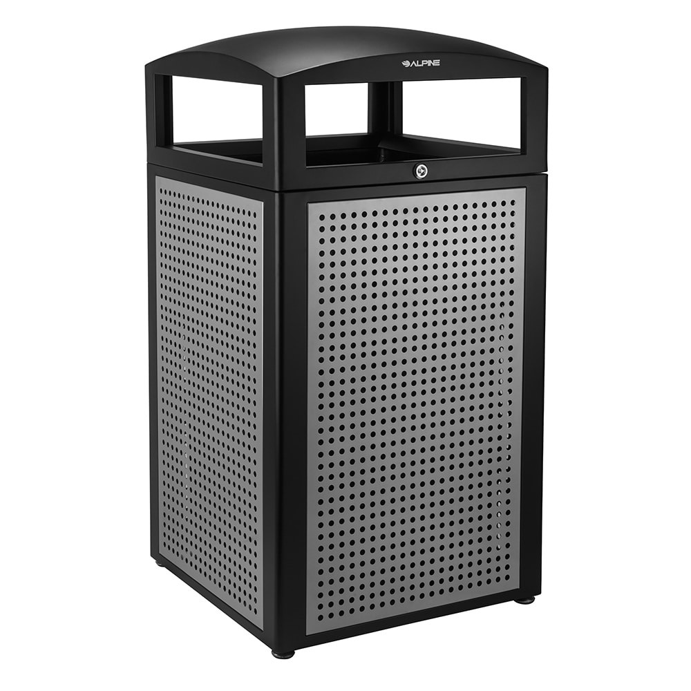 Alpine Industries 471-40-SIL 40 gal Outdoor Decorative Trash Can - Metal, Silver