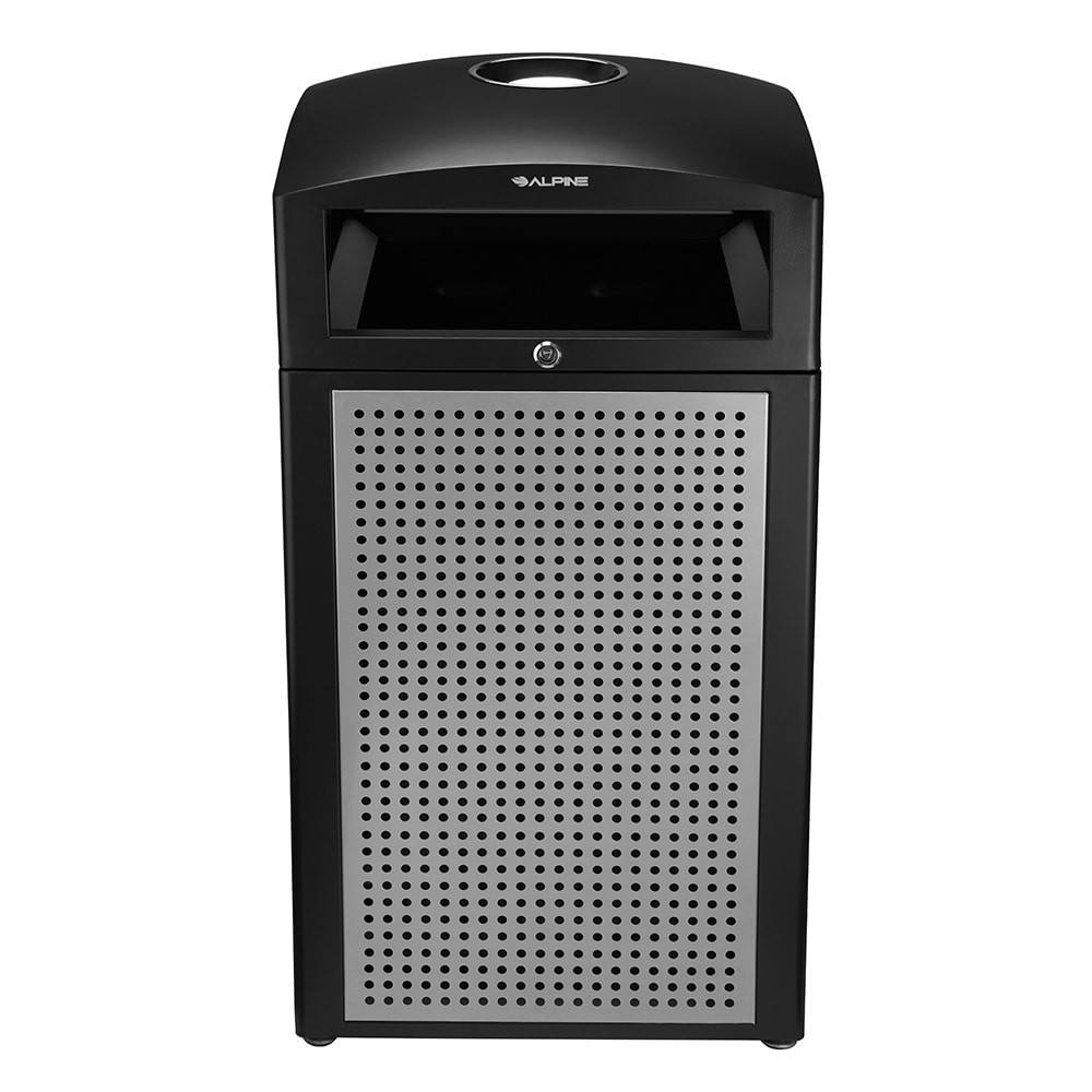 Alpine Industries 472-40-SIL 40 gal Outdoor Decorative Trash Can , With Ash Tray- Metal, Silver