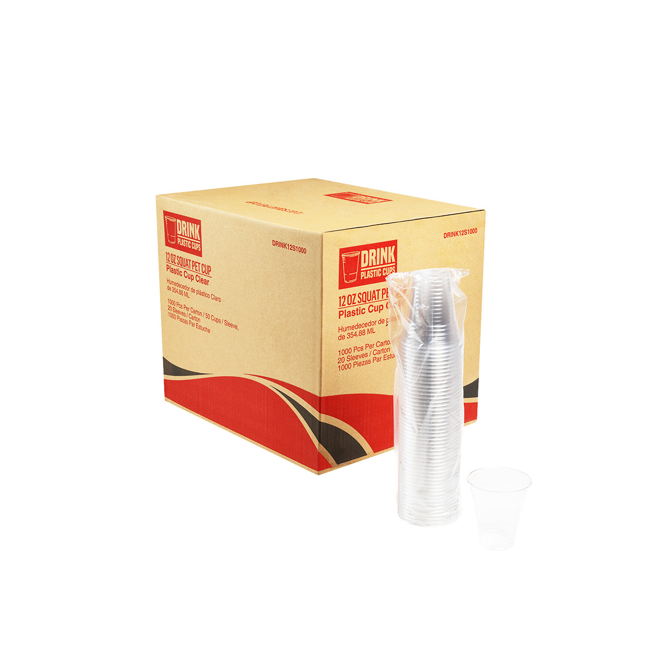 Drink, Clear Plastic Squat Cold Cups, 12/14 oz, PET, 20 Cups/Sleeve, 50 Sleeves/Carton