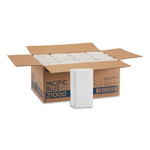 Georgia Pacific Blue Select Multi-Fold 2 Ply Paper Towel, 9 1/5 x 9 2/5, White,125/PK, 16 PK/CT