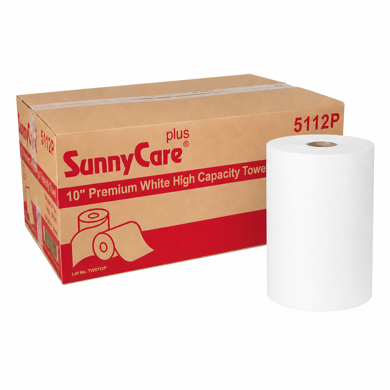 SunnyCare TAD Premium Roll Towel, 1-Ply, 10" X 700 FT, White, 6 Rolls/Carton (5112P)