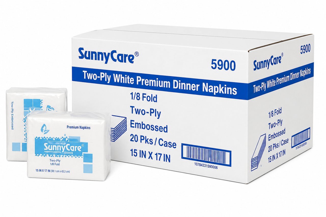 SUNNYCARE, 2-PLY, 1/8 FOLD, WHITE, DINNER NAPKIN 15" X 17" - 3000/CS