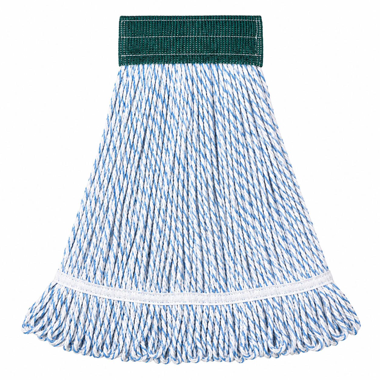 Four-Ply Floor Finish Looped-End Mop Heads, Large Size, Blue / White