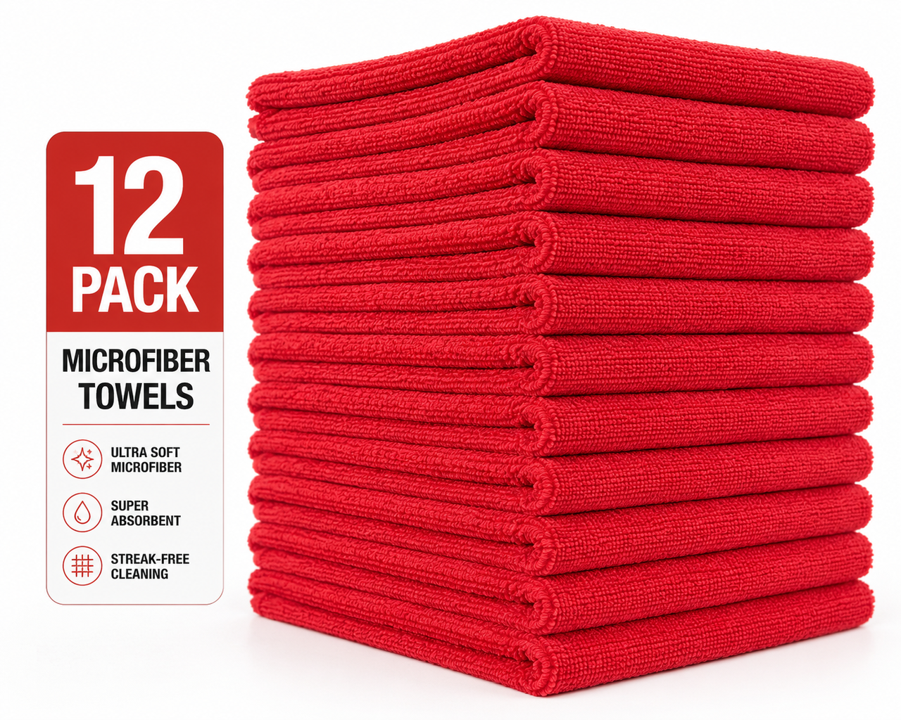 Standard Microfiber Towel Red- 300 Gsm - 16" X 16", Dozen