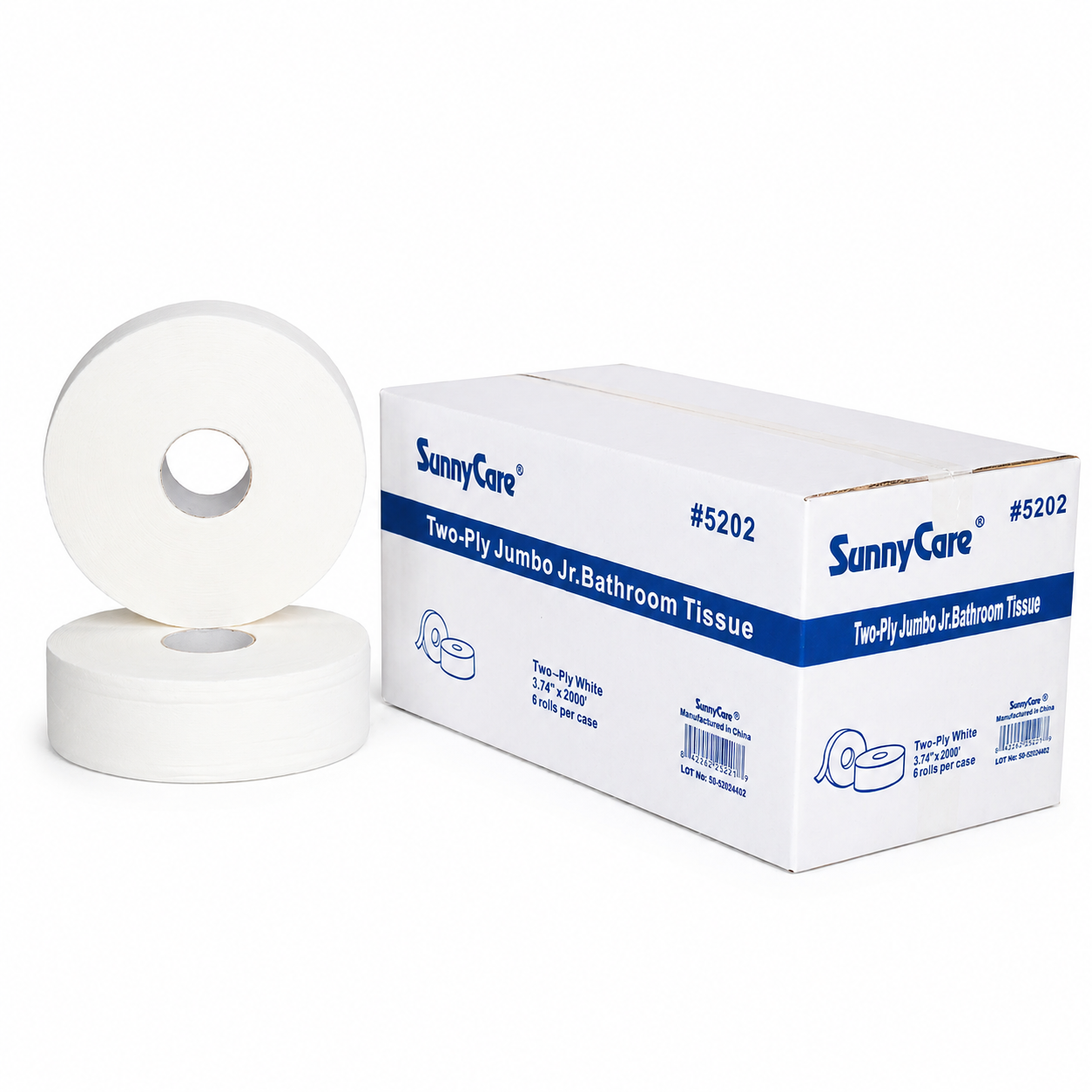 SUNNYCARE 12" JRT, PREMIUM, 2-PLY, WHITE, 3.74" X 2000 FT, 6 ROLLS/CARTON (5202)