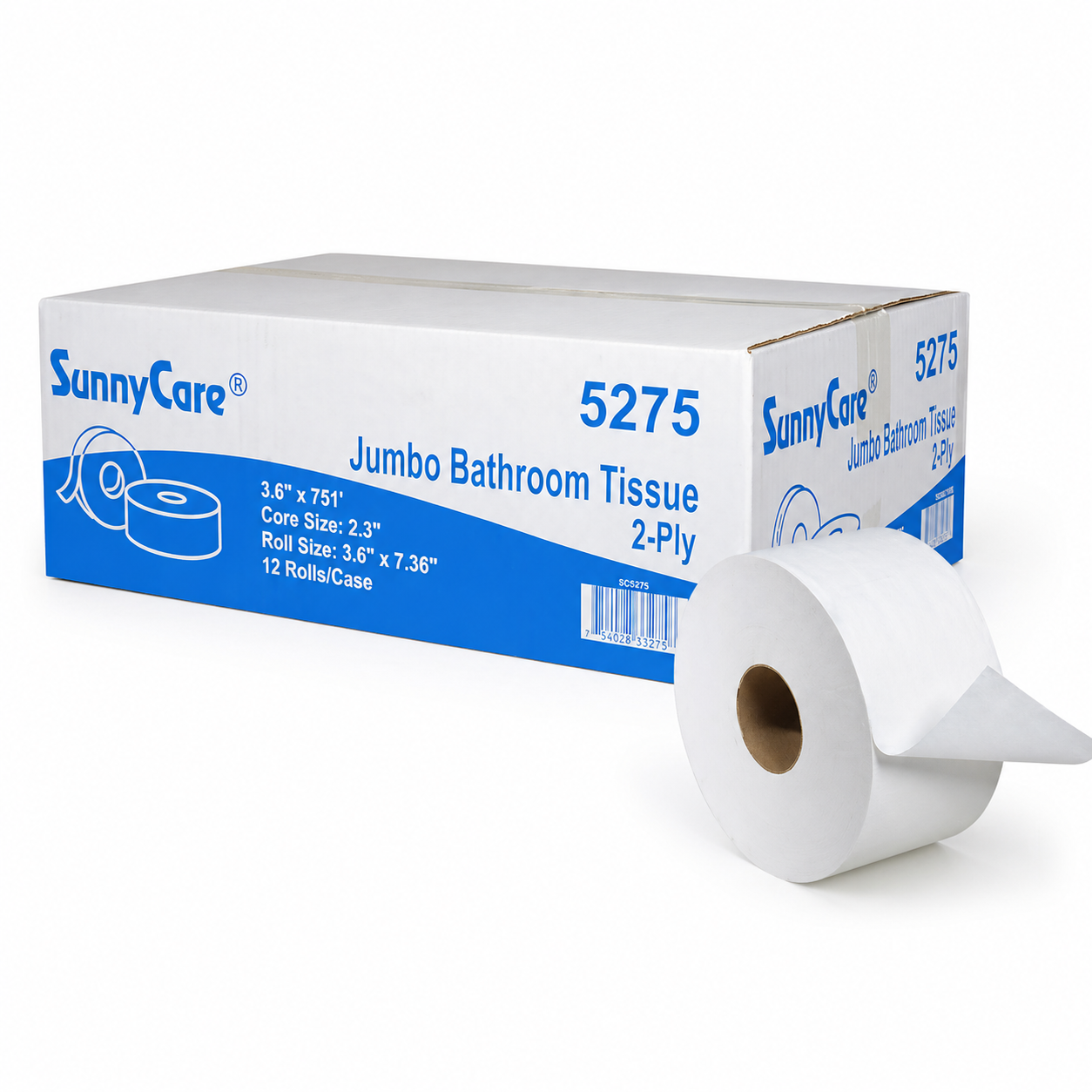 Sunnycare 2-ply Mini Jumbo Roll Bath Tissue, Size 3.6" X 751', 12 Rolls/Carton (5275)