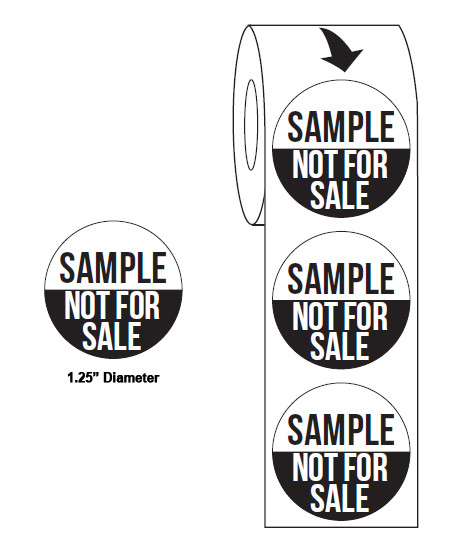 Sample Not For Sale Black & White, 1.250" x 1.25" Circle , On Roll , 2500 Labels, Removable Adhesive