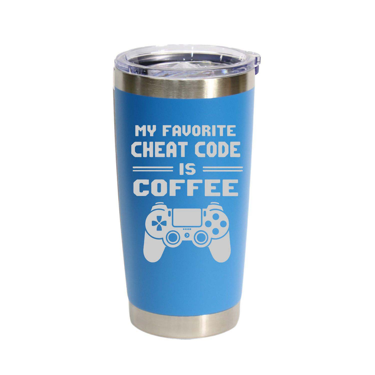 'My Favorite Cheat Code Is Coffee', Stainless Steel Tumbler, 20 Oz., Choose Your Color, Made4You