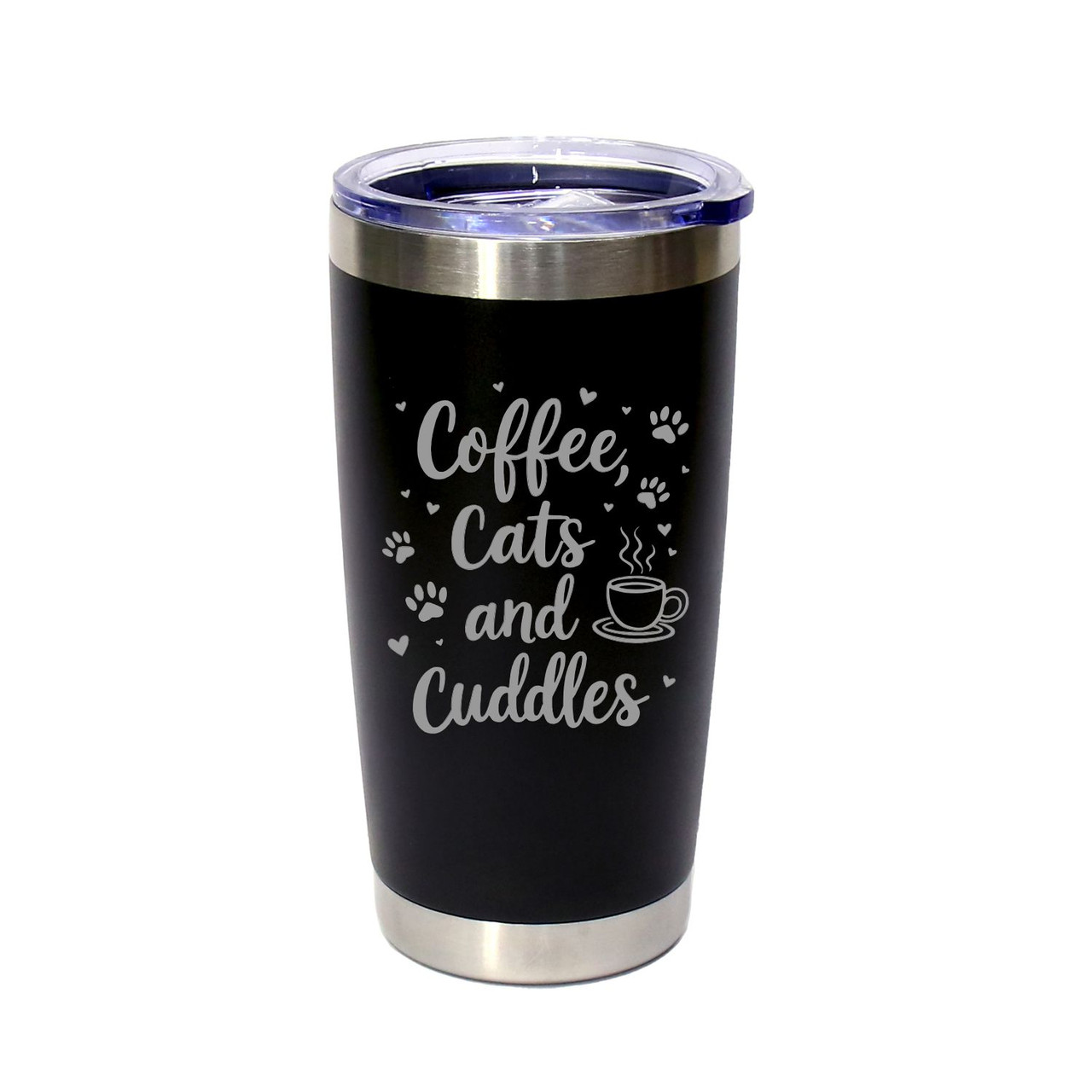 'Coffee, Cats And Cuddles', Stainless Steel Tumbler, 20 Oz., Choose Your Color, Made4You