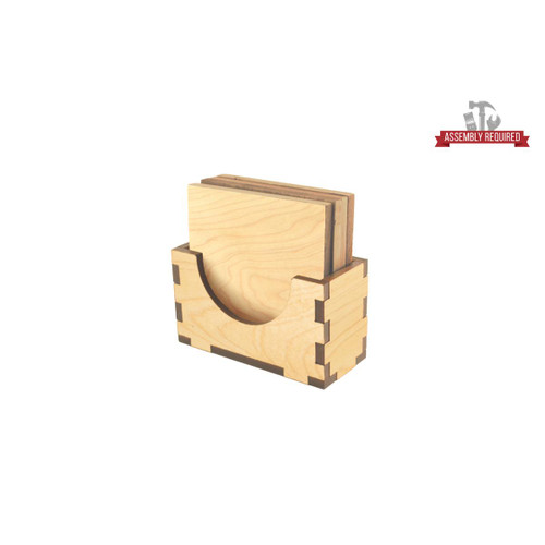 Traditional Coaster Stand with Coasters, Maple, 4 ¾” x 2” x 2 5/8”