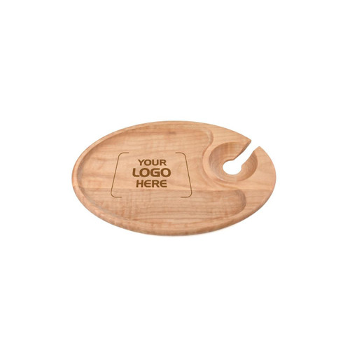 Made4You, Serving Tray with Wine Glass Holder, Maple, Small, 6" x 9" x ¾"