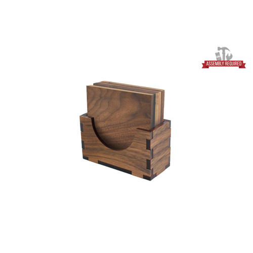 Made4You, Traditional Coaster Stand with Coasters, Walnut, 4 ¾” x 2” x 2 5/8”