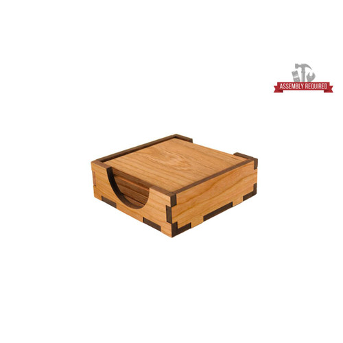 Made4You, Flat Laying Coaster Stand with Coasters, Cherry, 4 ¾” x 4 ¾” x ½”
