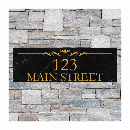Made4You, House Number Sign, Black Marble, 12" x 4"