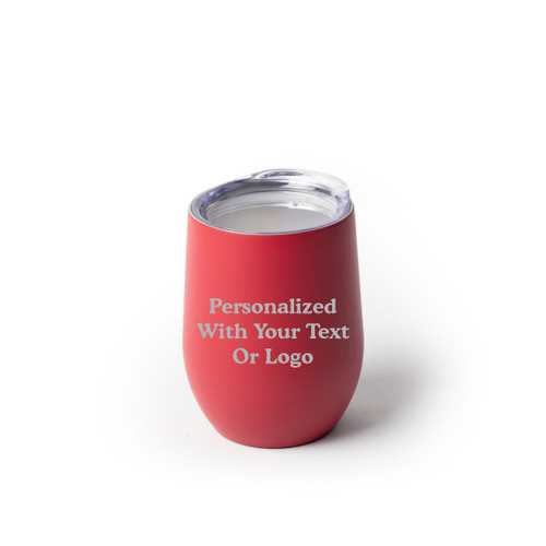 Made4You, Red Stainless Steel Stemless Wine Glass with a Logo, 12 Oz.