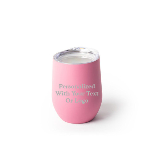 Made4You, Pink Stainless Steel Stemless Wine Glass with a Logo, 12 Oz.