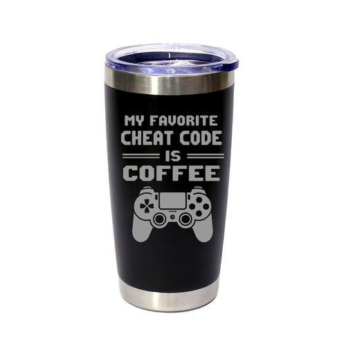 'My Favorite Cheat Code Is Coffee', Stainless Steel Tumbler, 20 Oz., Choose Your Color, Made4You