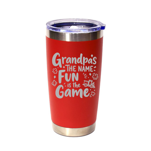 'Grandpa's The Name, Fun Is The Game', Stainless Steel Tumbler, 20 Oz., Choose Your Color, Made4You