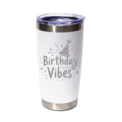 'Birthday Vibes', Stainless Steel Tumbler, 20 Oz., Choose Your Color, Made4You