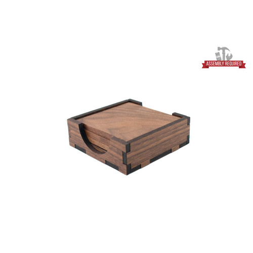 Flat Laying Coaster Stand with Coasters, Walnut, 4 ¾” x 4 ¾” x ½” Flat Laying Coaster Stand with Coasters, Walnut, 4 ¾” x 4 ¾” x ½”