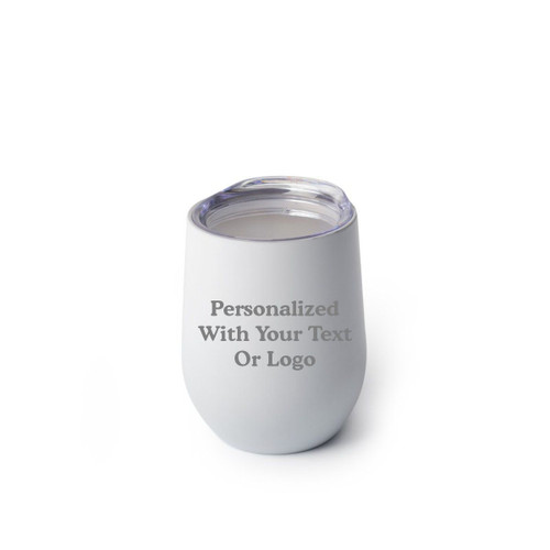 White Stainless Steel Stemless Wine Glass with a Logo, 12 Oz. White Stainless Steel Stemless Wine Glass with a Logo, 12 Oz.