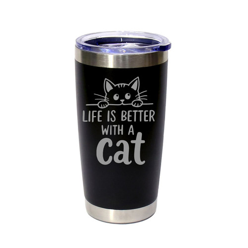 'Life Is Better With A Cat', Stainless Steel Tumbler, 20 Oz., Choose Your Color, Made4You 'Life Is Better With A Cat', Stainless Steel Tumbler, 20 Oz., Choose Your Color, Made4You