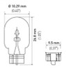 Hella Bulb 2825 12V 5W 4CP W2.1x9.5d T3.25 - 2825 Technical Drawing