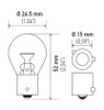 Hella Bulb 9507 24V 21W BAU15s S8 AMBER - 9507 Technical Drawing