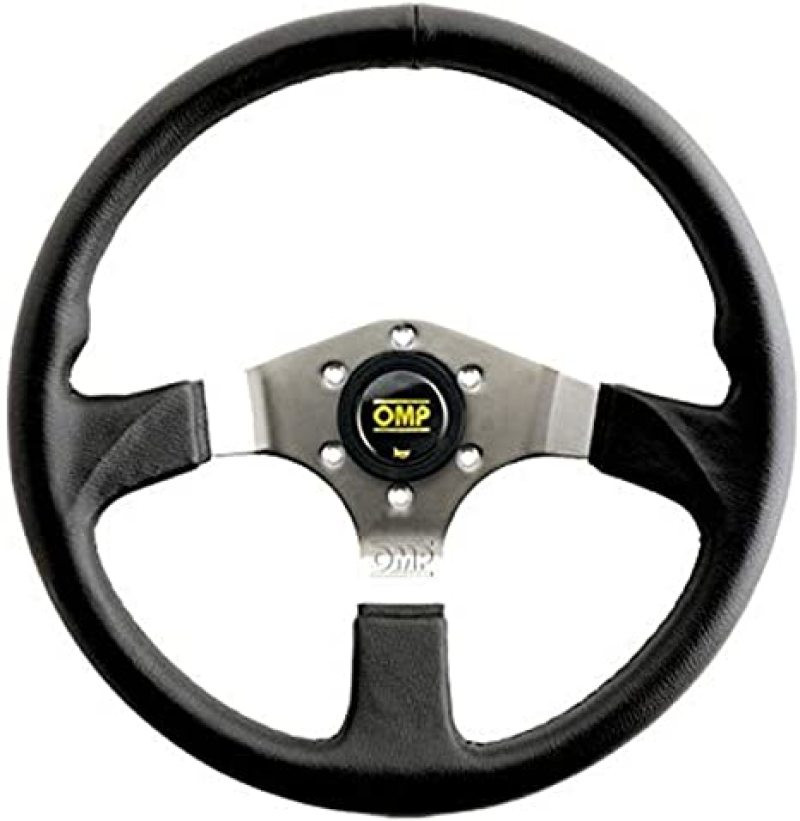OMP Asso Flat Steering Wheel w/ 3 Steel Spokes (350mm) - Large Leather ...